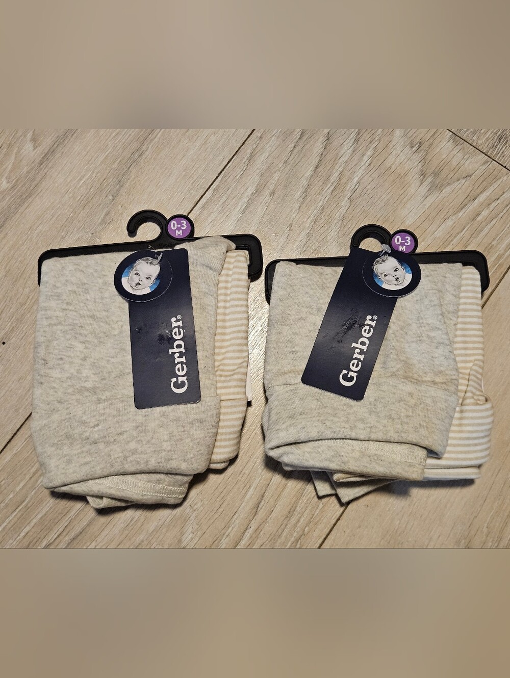 NWT Gerber Baby Pants Lot of 4 (2x 2-Packs) Size 0-3M Neutral Grey & Stripe